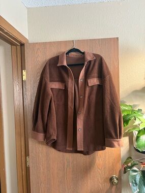Cozy Brown Sherpa Button-Up Jacket